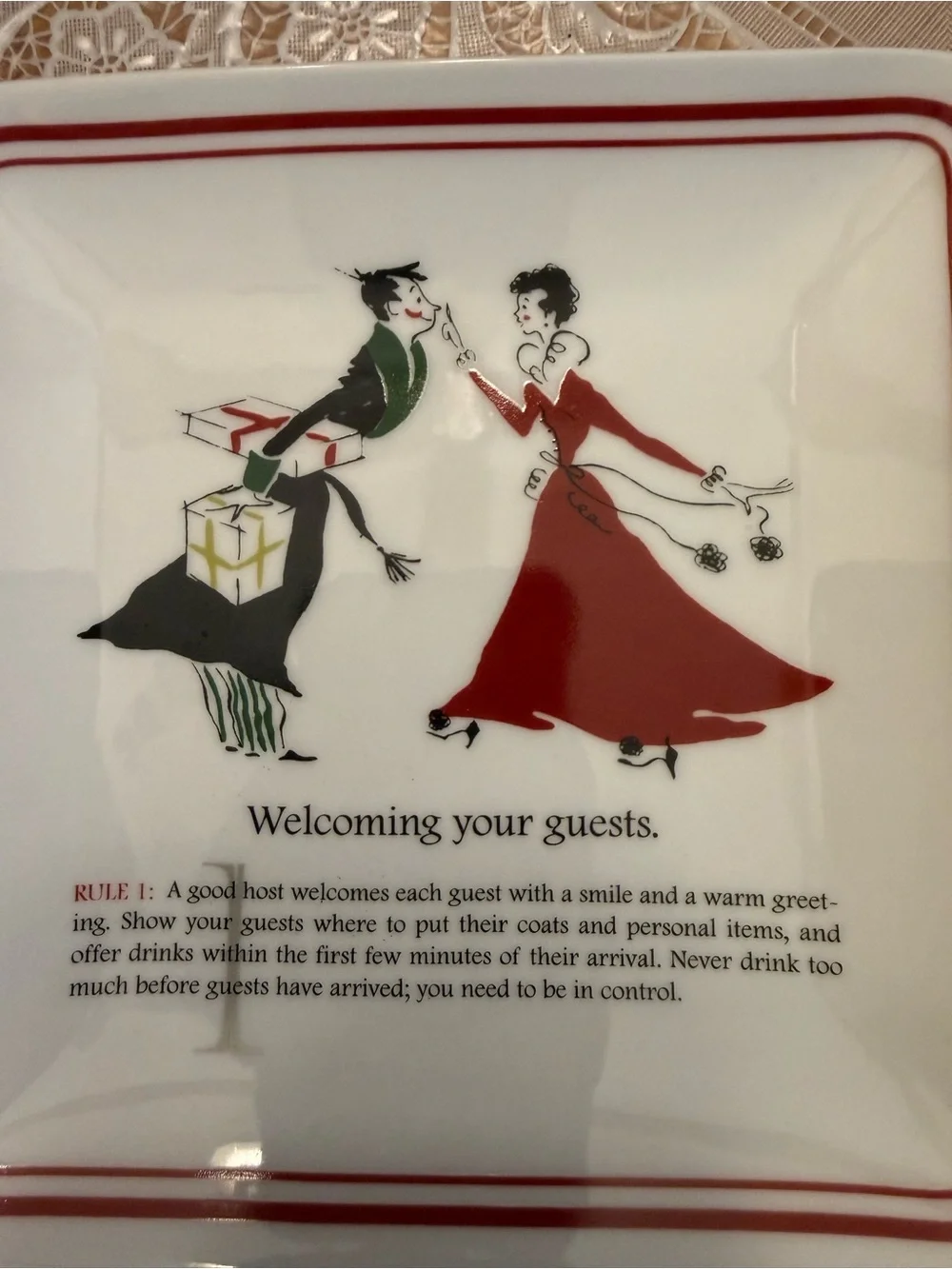 WILLIAMS SONOMA Plates Appetizer Dessert Etiquette Hostess Rules  Set of 4